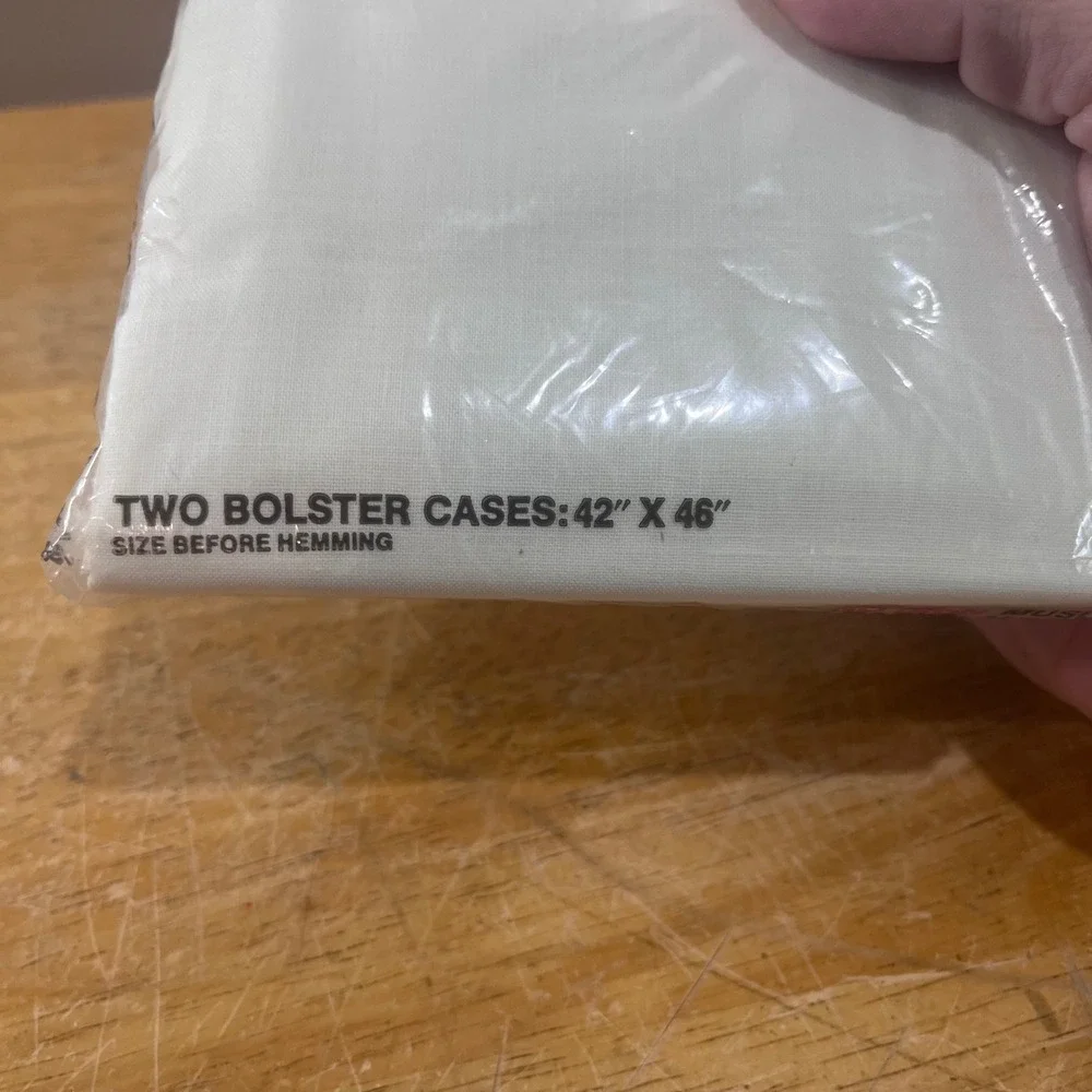 Vtg Restful No Iron Muslin White Bolster Pillowcase Set 2pk 42x46 Irregulars NIP
